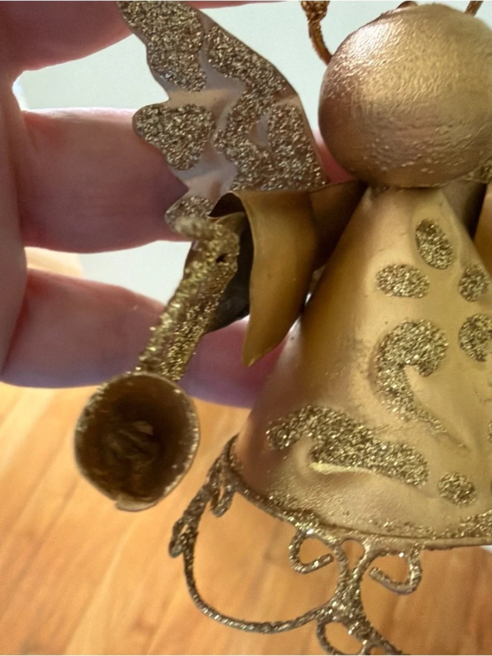 Gold Glitter Angel Holiday Ornament - Decorative Home Holiday Accent 3.5 inches